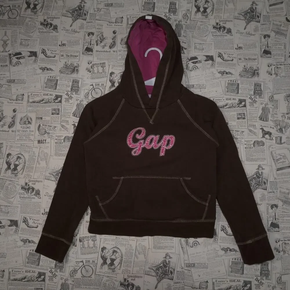L - Vintage Y2K Gap raw hem rhinestone spellout Hoodie